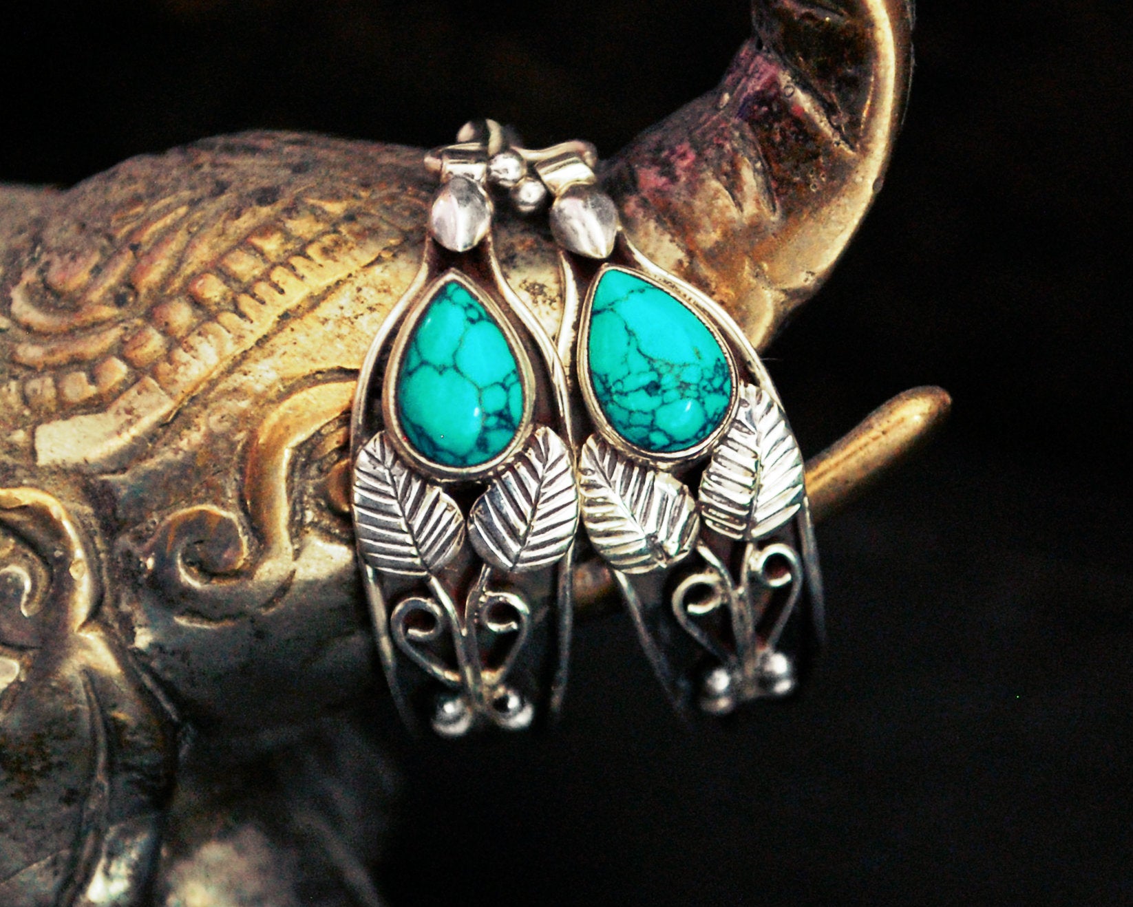 Ethnic Hoop Earrings with Turquoise