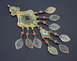 Gilded Uzbek Coral Turquoise Pendant