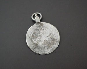 Indian Tribal Silver Disc Pendant with Flower on the Bale
