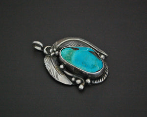 Navajo Turquoise Feather Pendant - Signed Tom Willeto