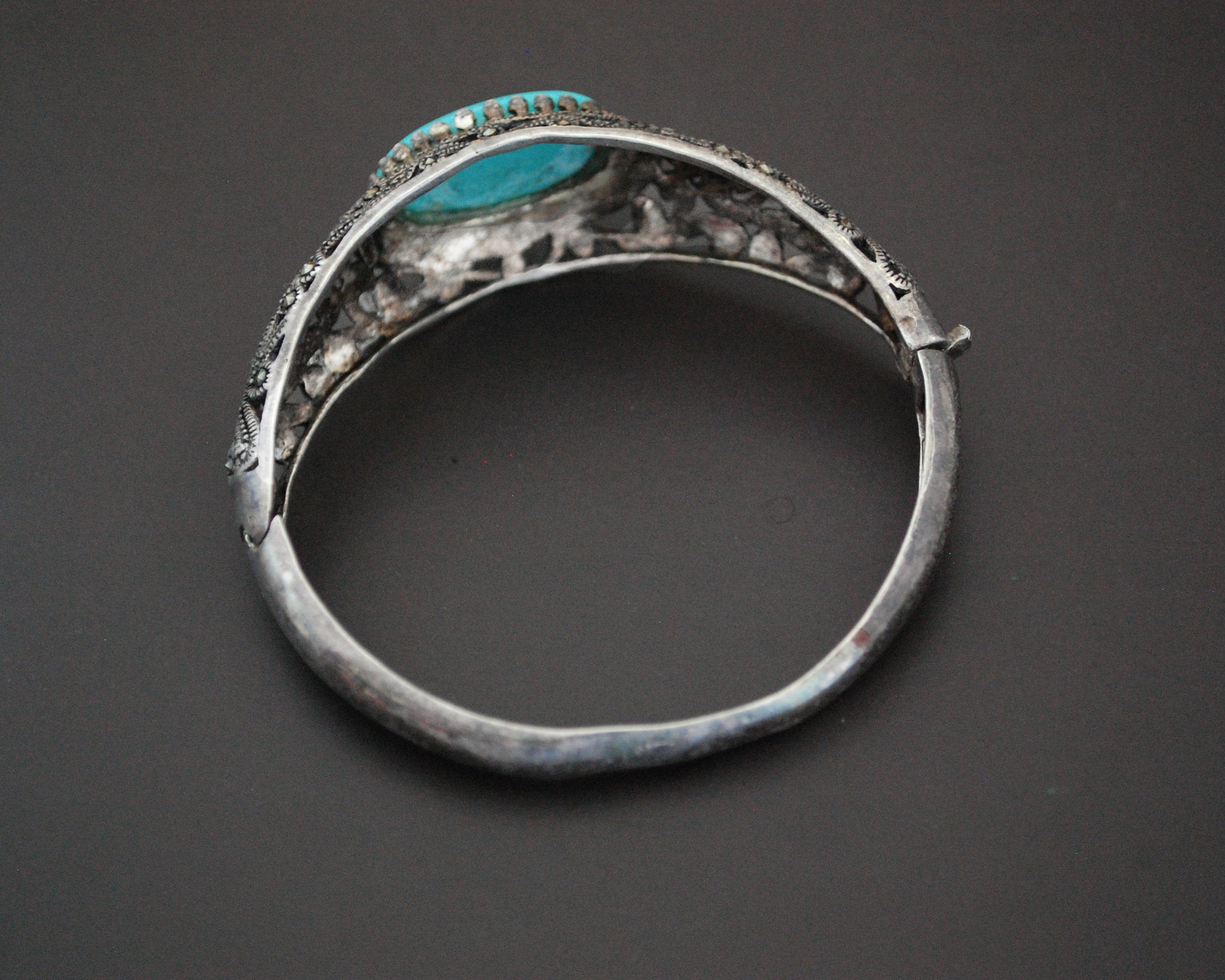 Gorgeous Turquoise and Marcasite Hinged Bracelet