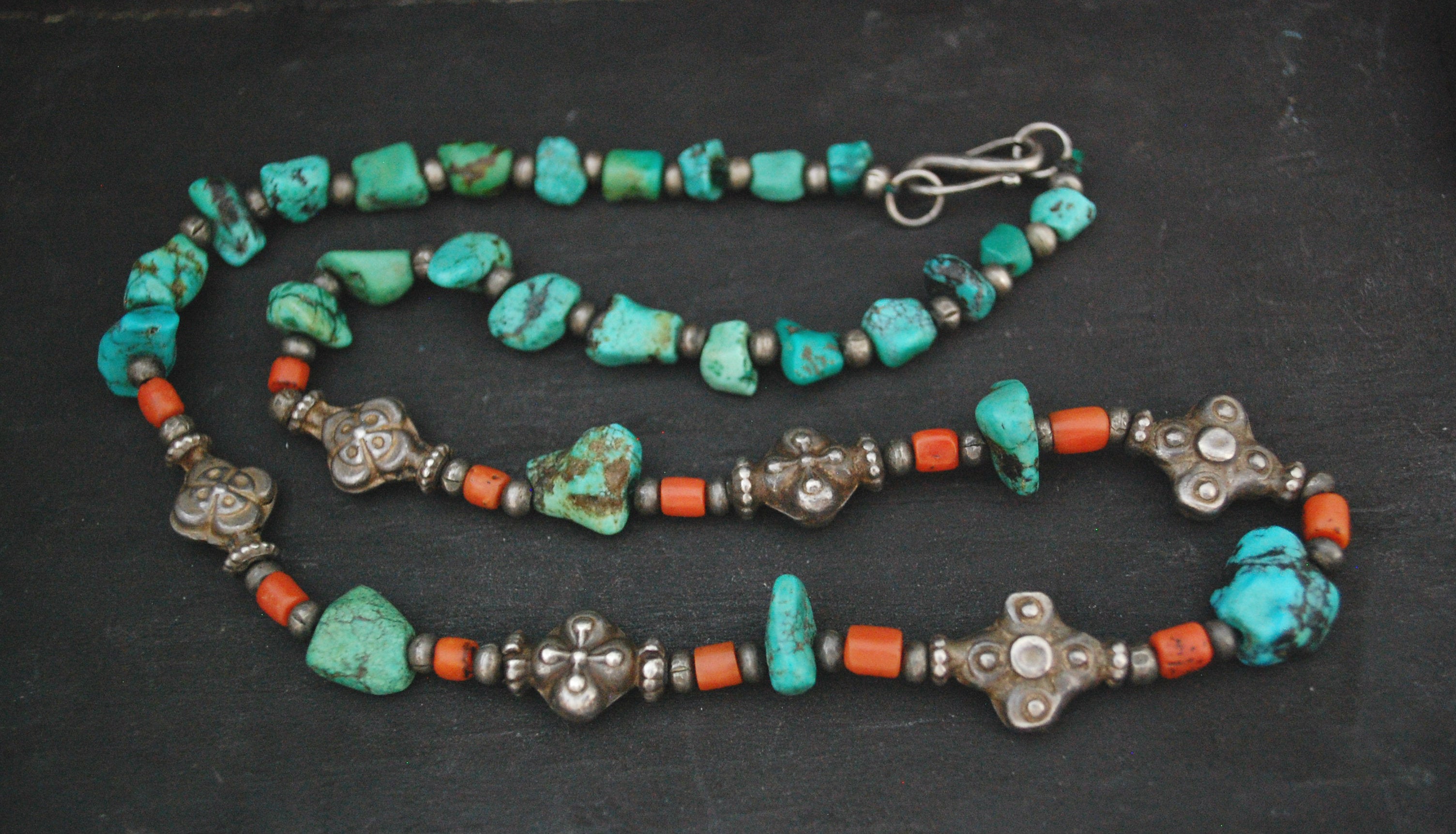 Antique Ladakh Coral Turquoise Necklace