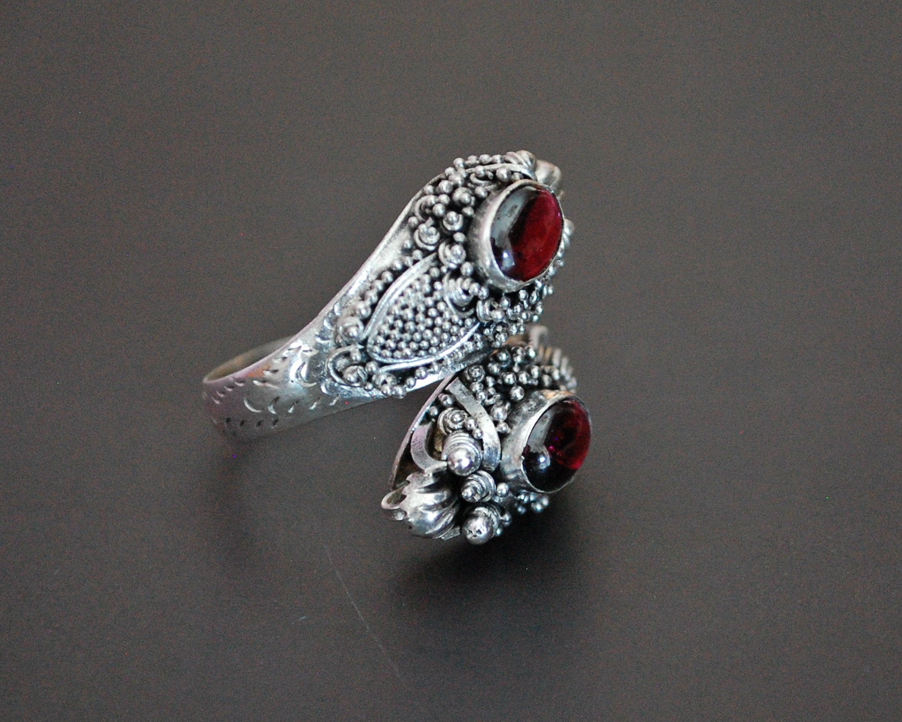 Double Dragon Garnet Ring from Bali - Size 7 / Adjustable