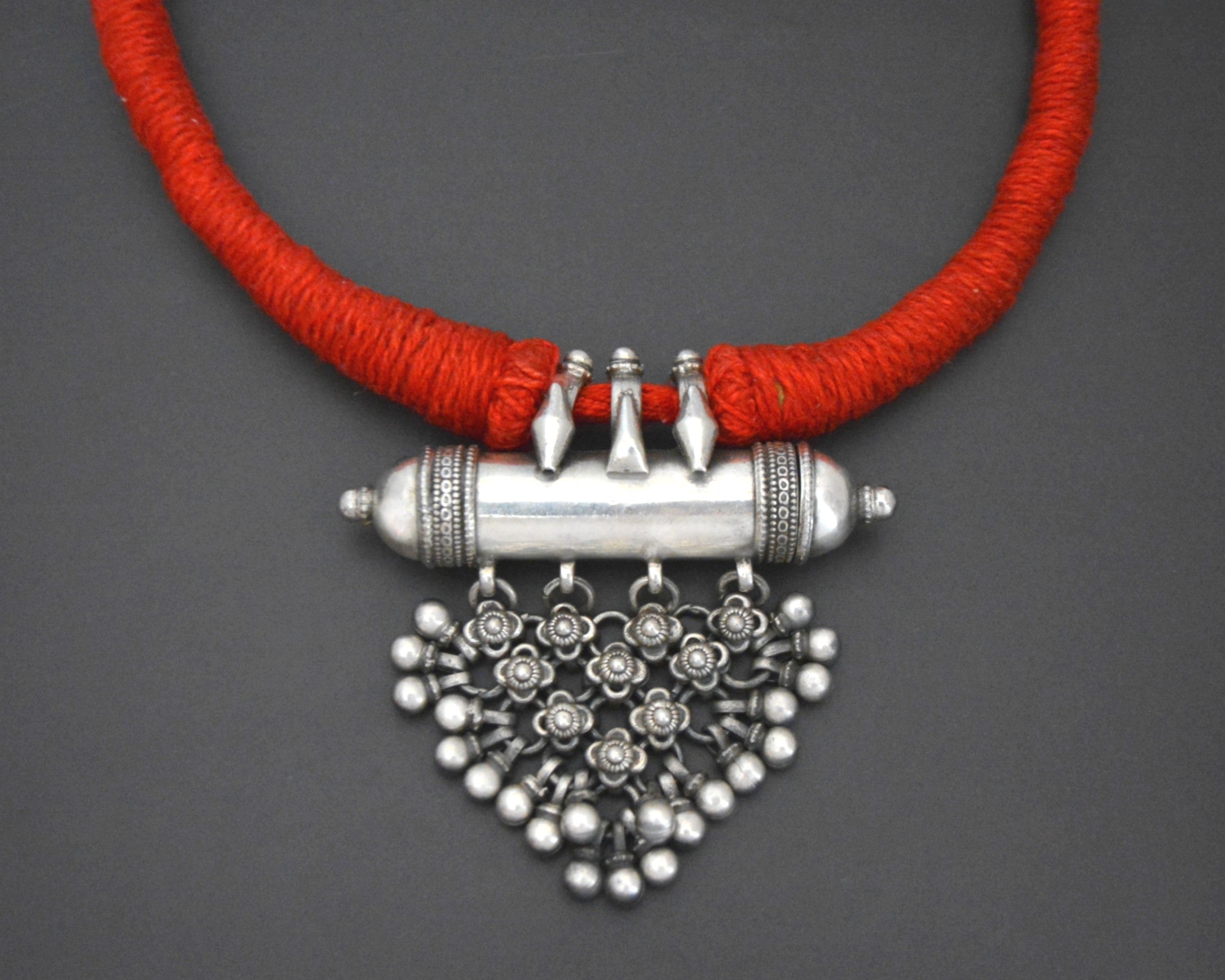 Rajasthani Silver Taviz Cotton Necklace