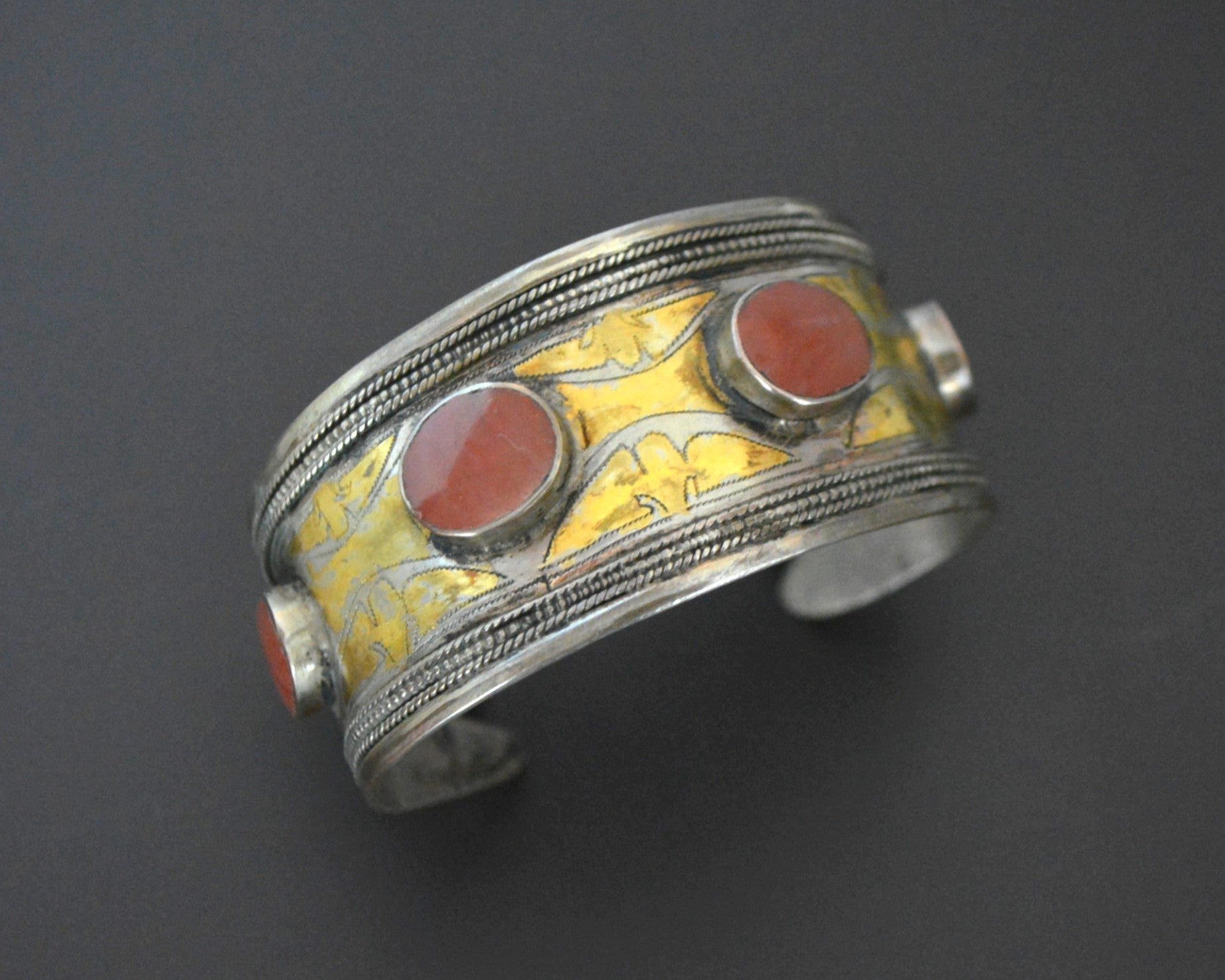 Turkmen Carnelian Gilded Cuff Bracelet