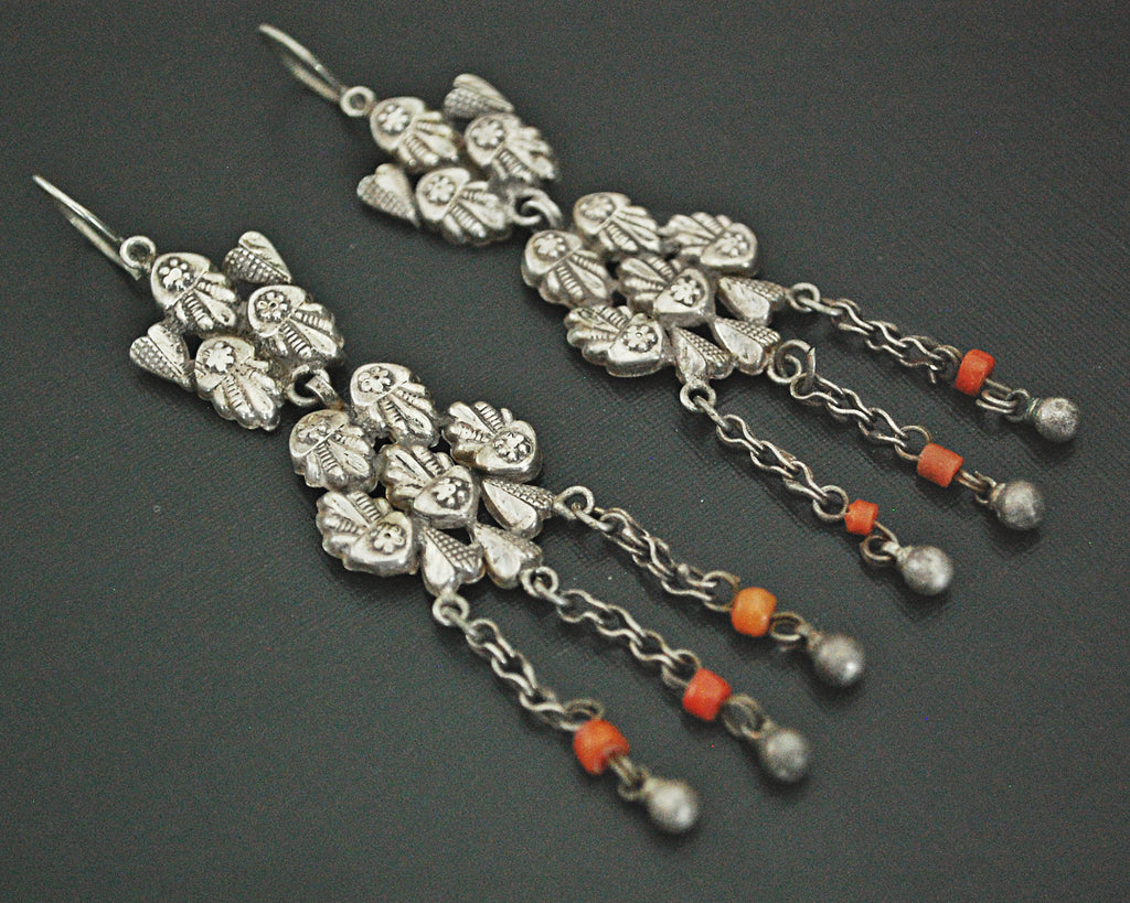 Uzbek Coral Silver Earrings