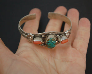 Nepali Turquoise Coral Cuff Bracelet