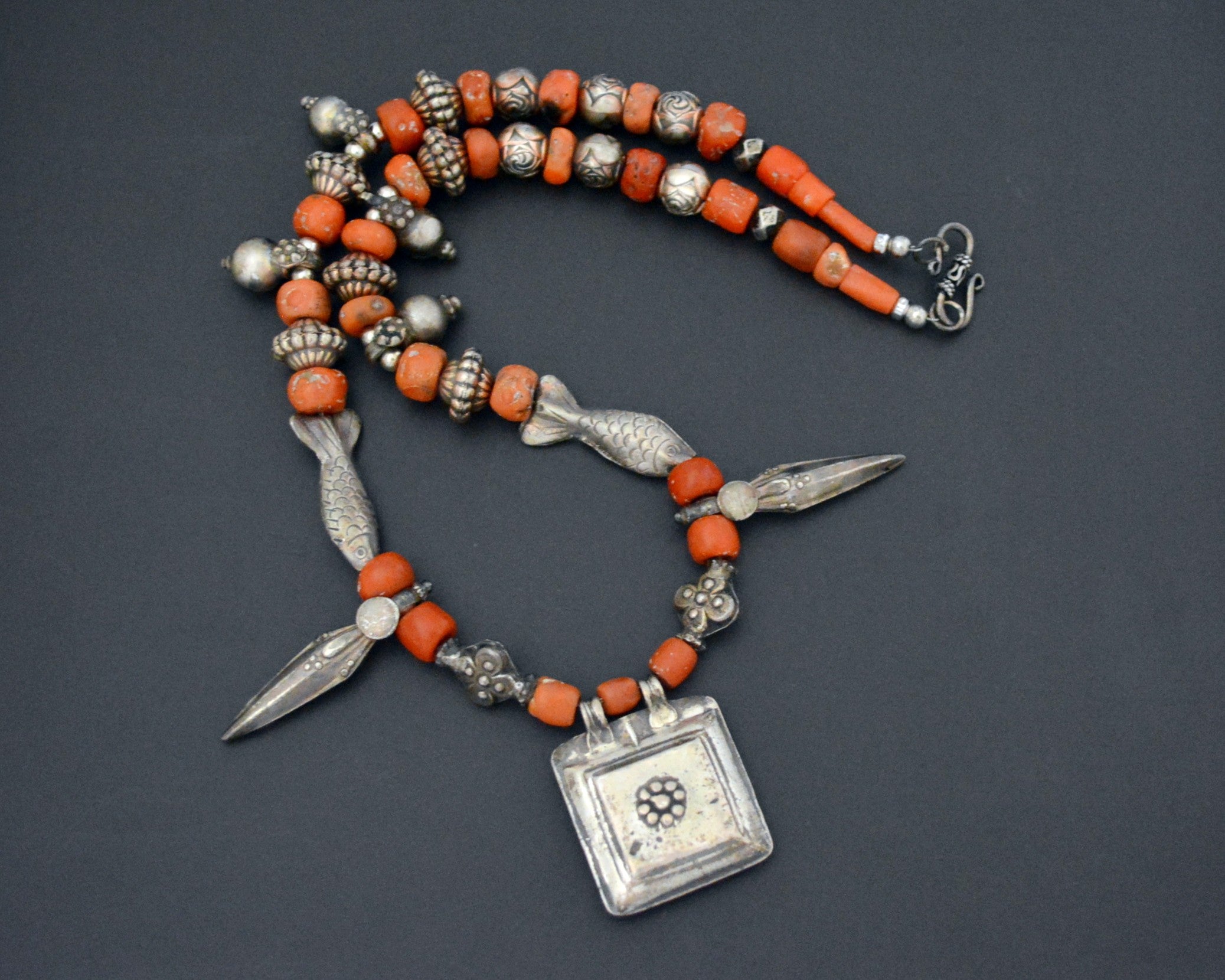 Old Coral Silver Necklace from India