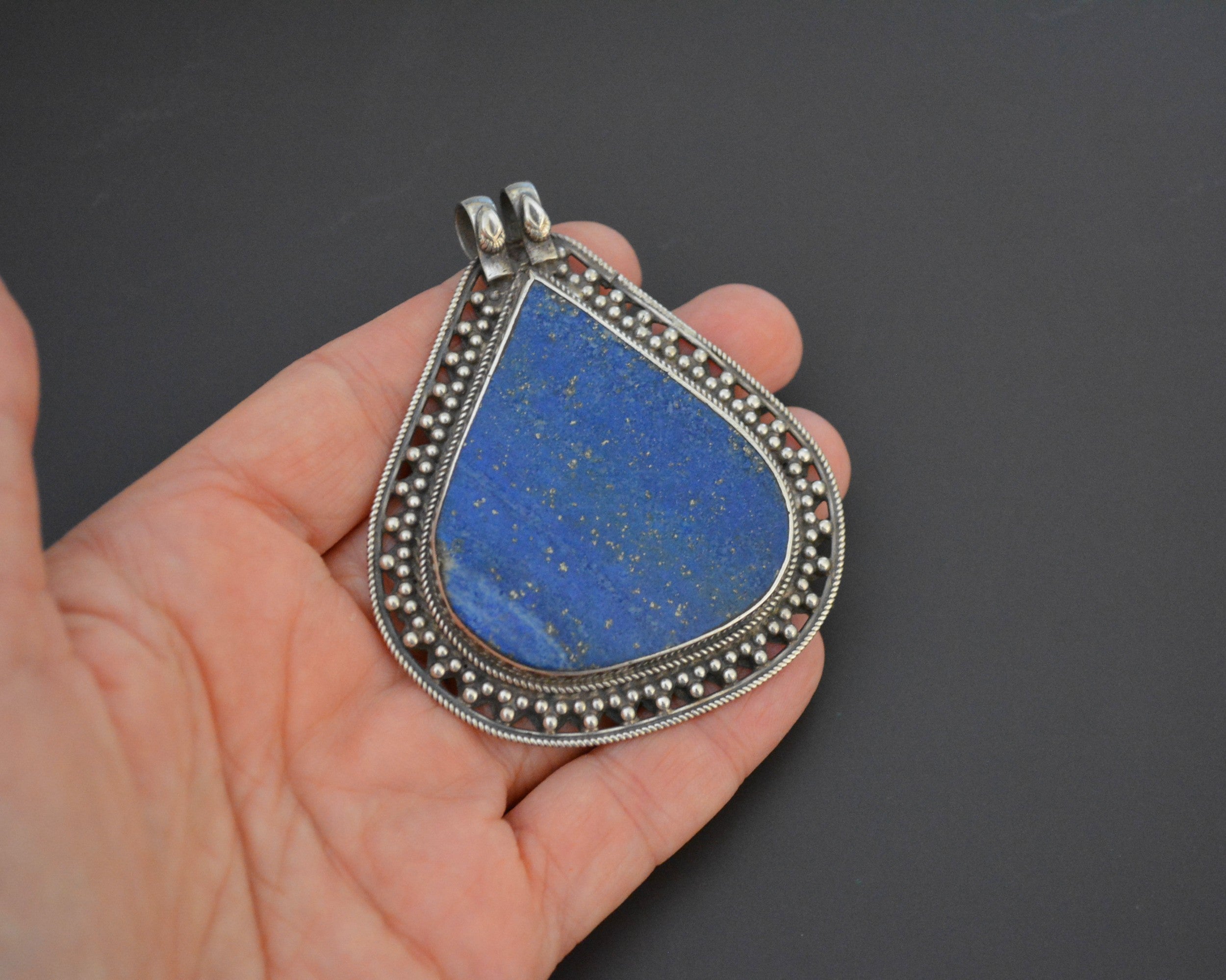 Huge Lapis Lazuli Sterling Silver Pendant