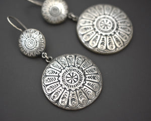 Large Indian Silver Disc Dangle Earrings