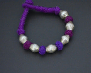 Rajasthani Silver Wax Beads Cotton Bracelet - Purple - SMALL