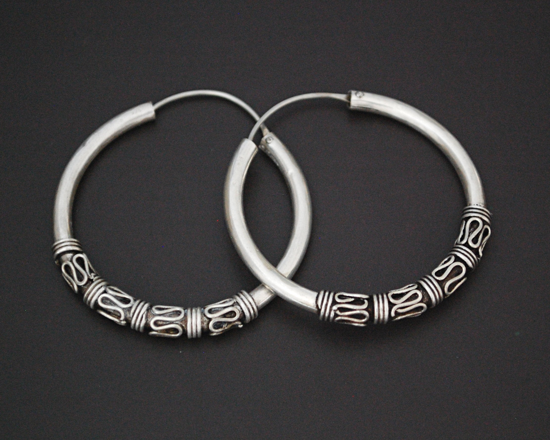 Large Ethnic Bali Hoop Earrings with Wire Work