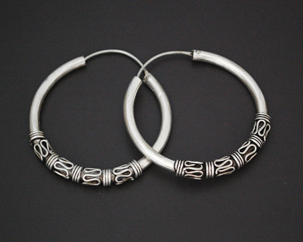 Large Ethnic Bali Hoop Earrings with Wire Work
