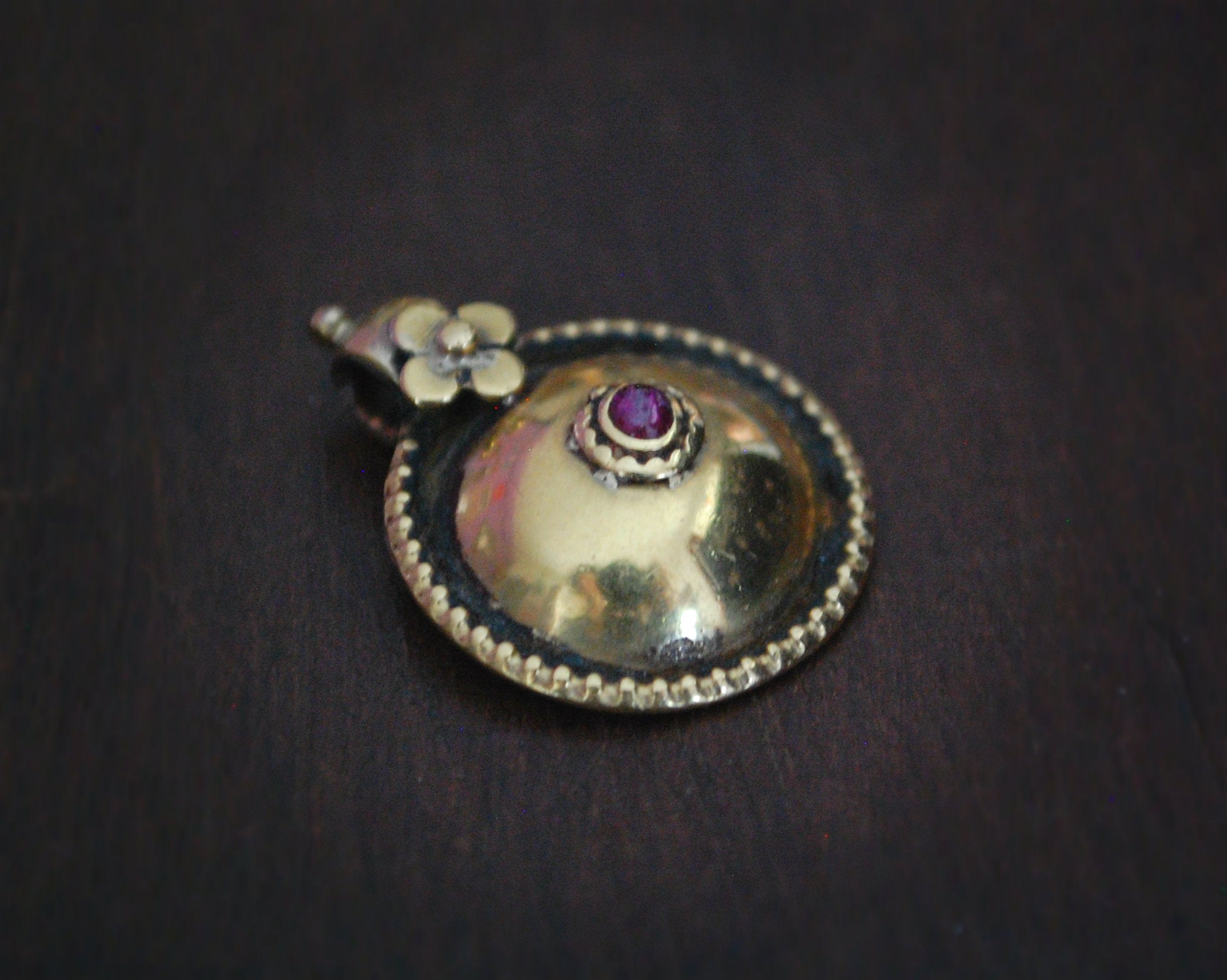 South Indian 22K Thali Bottu Pendant with Ruby