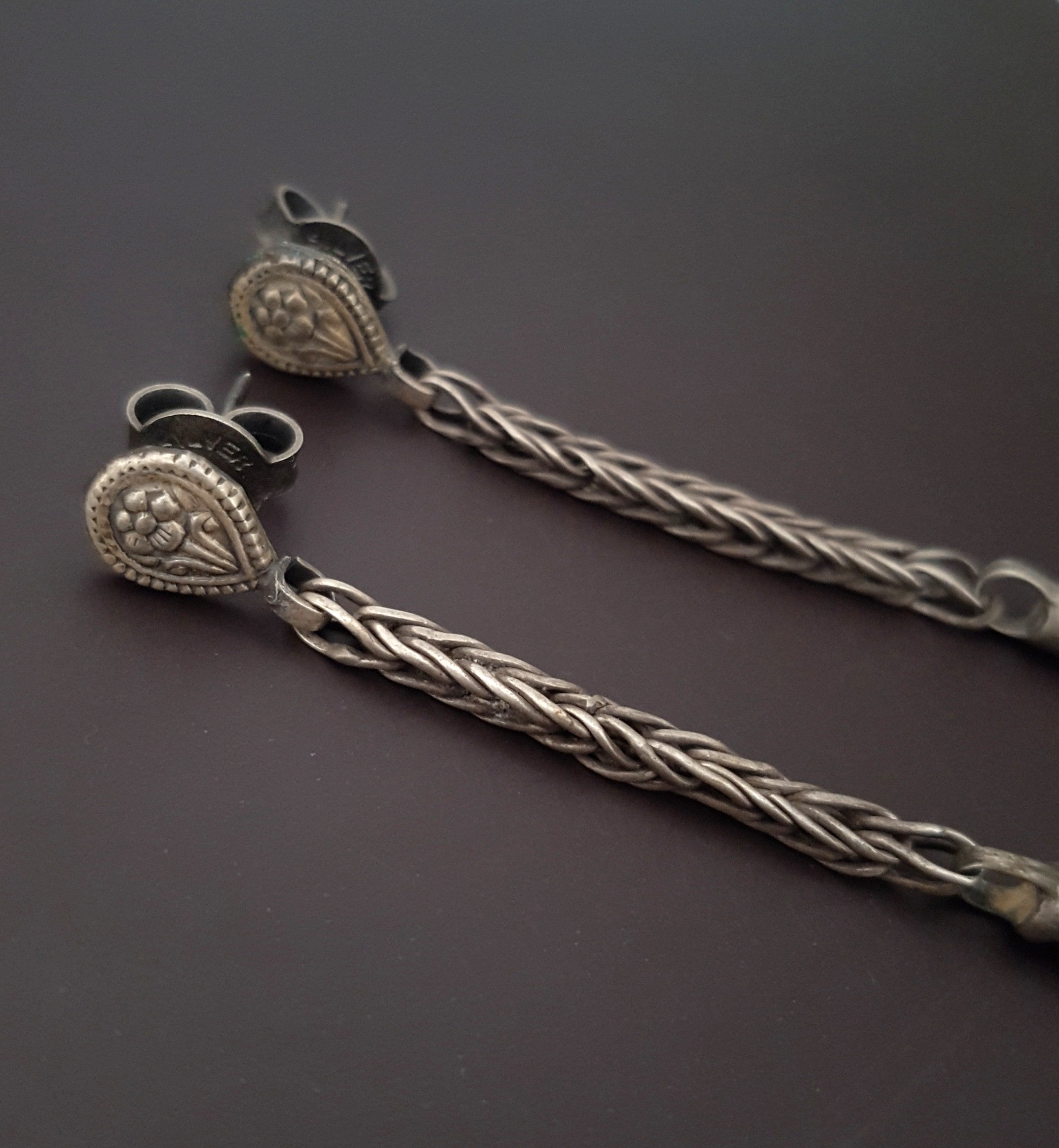 Rajasthani Silver Dangle Stud Earrings