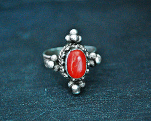 Ethnic Nepali Coral Ring - Size 5