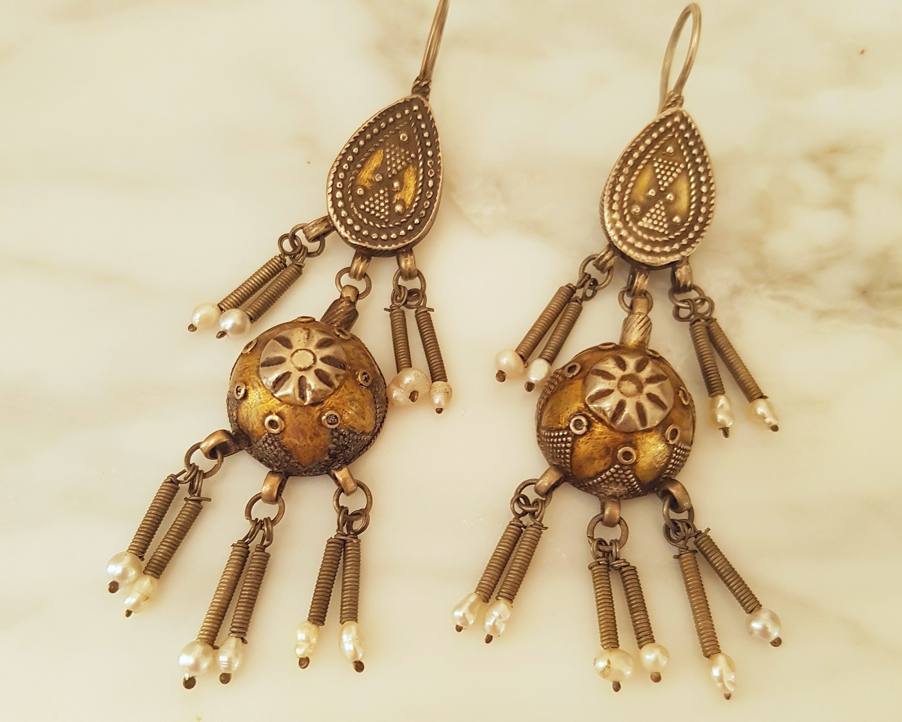 Vintage Kazakh Earrings with Pearls