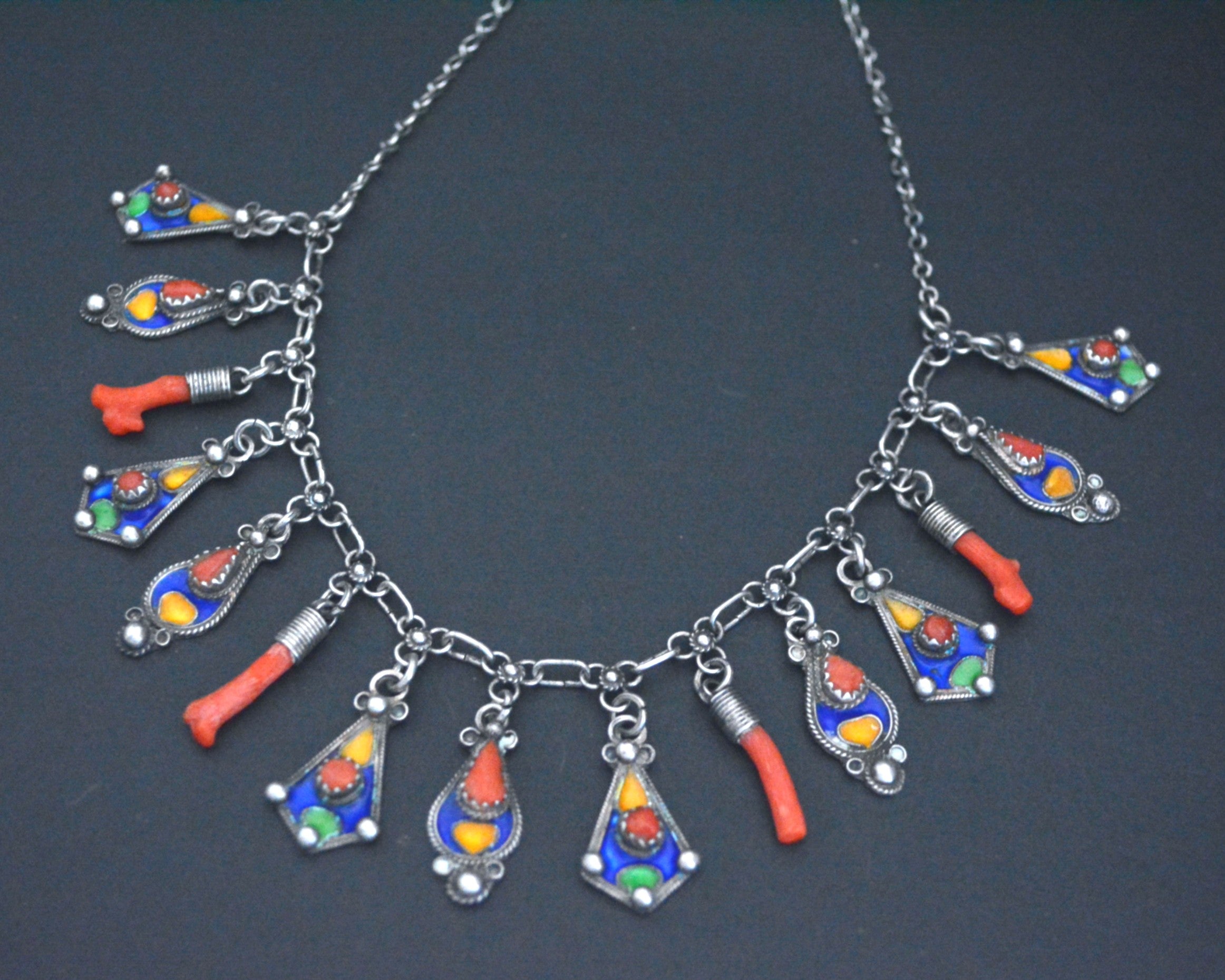 Berber Kabyle Coral Enamel Necklace