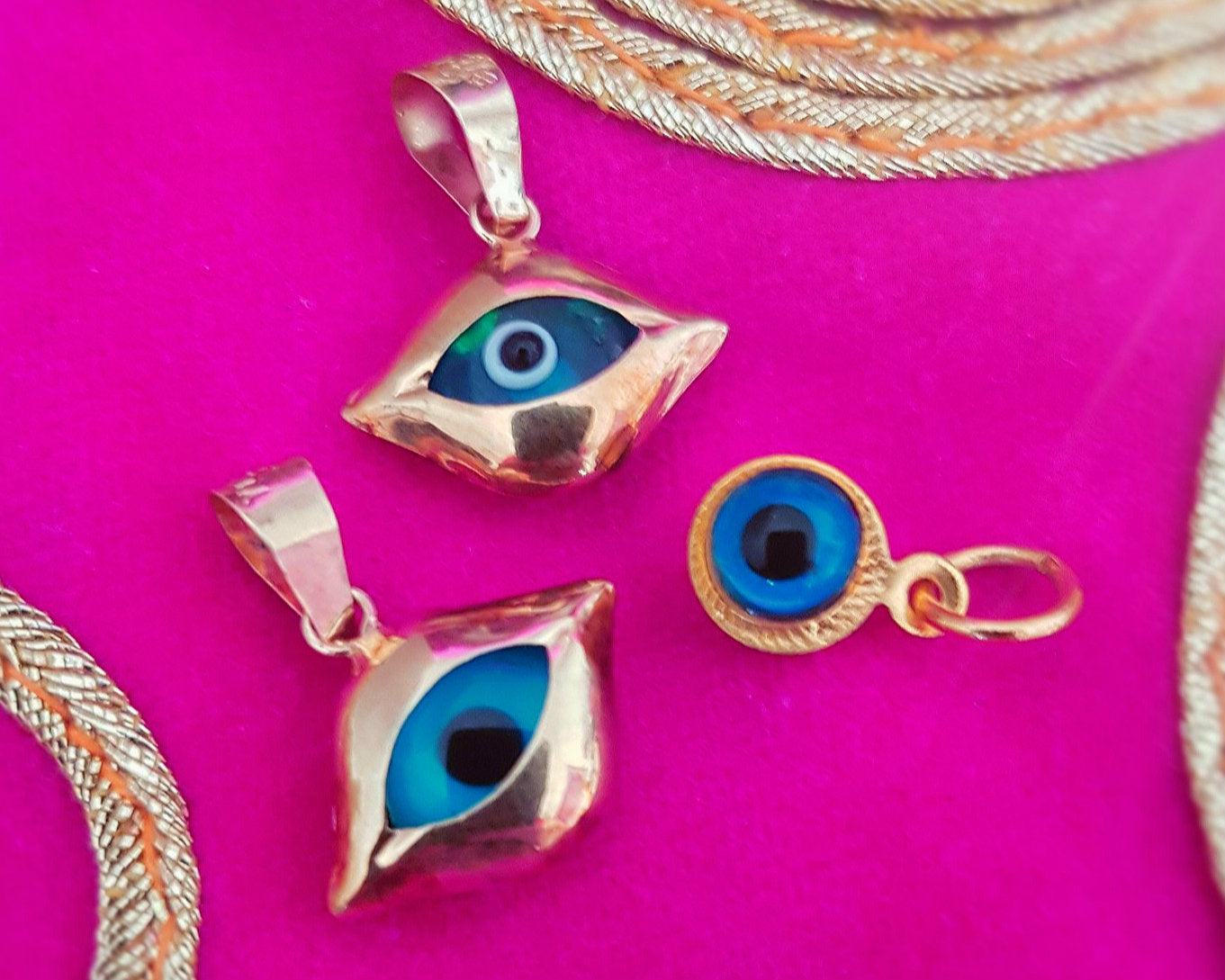 Turkish Evil Eye 14K Gold Pendant - Gold Backing