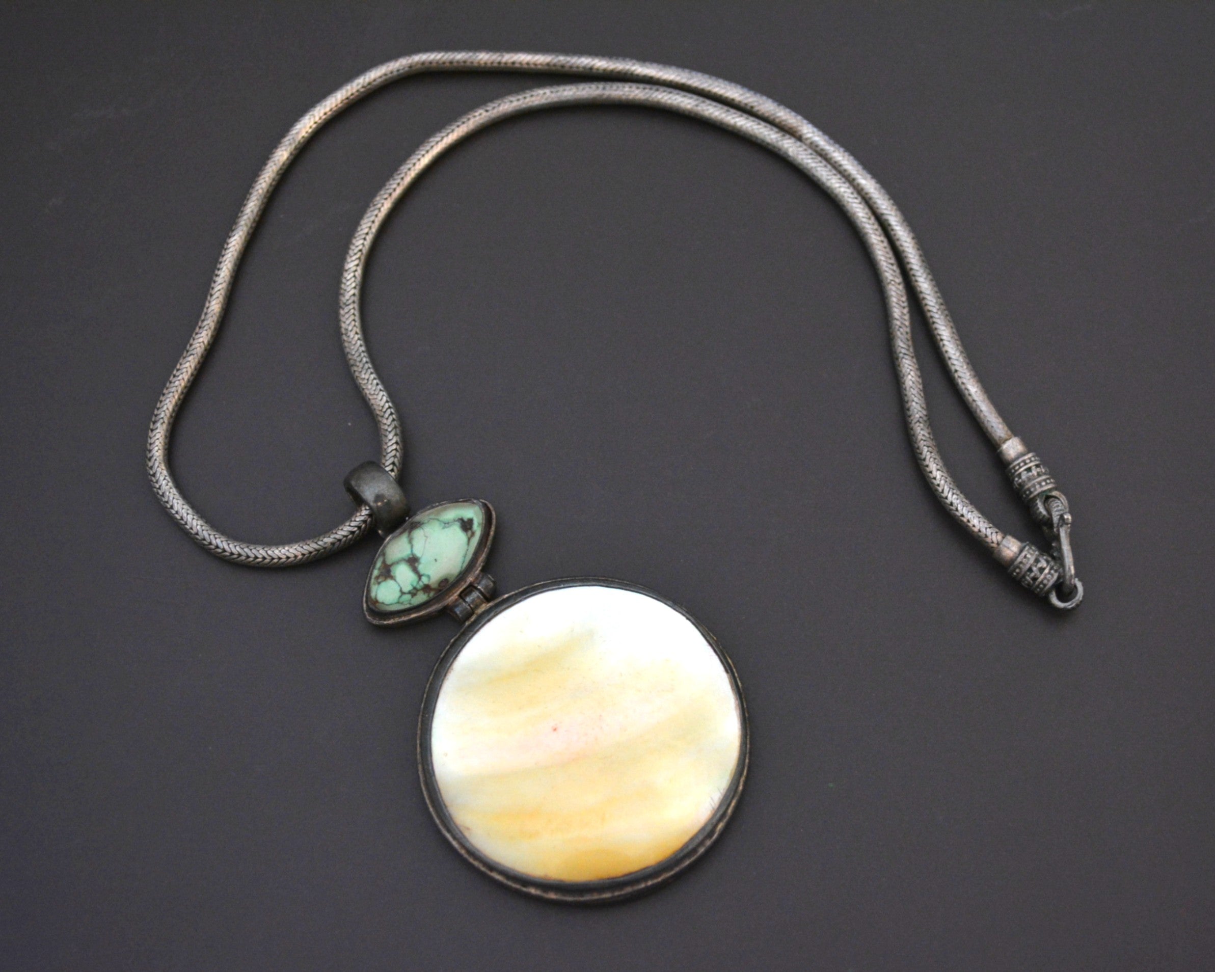 Ethnic Turquoise Mother of Pearl Snake Chain Necklace