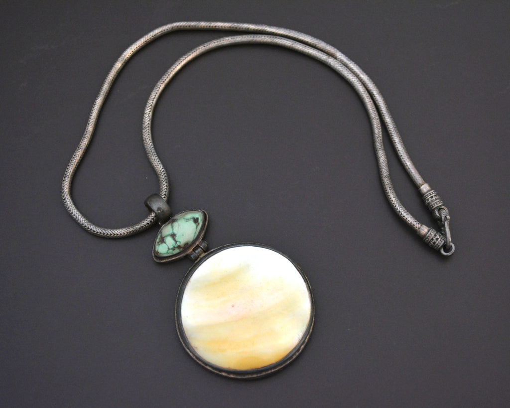 Ethnic Turquoise Mother of Pearl Snake Chain Necklace