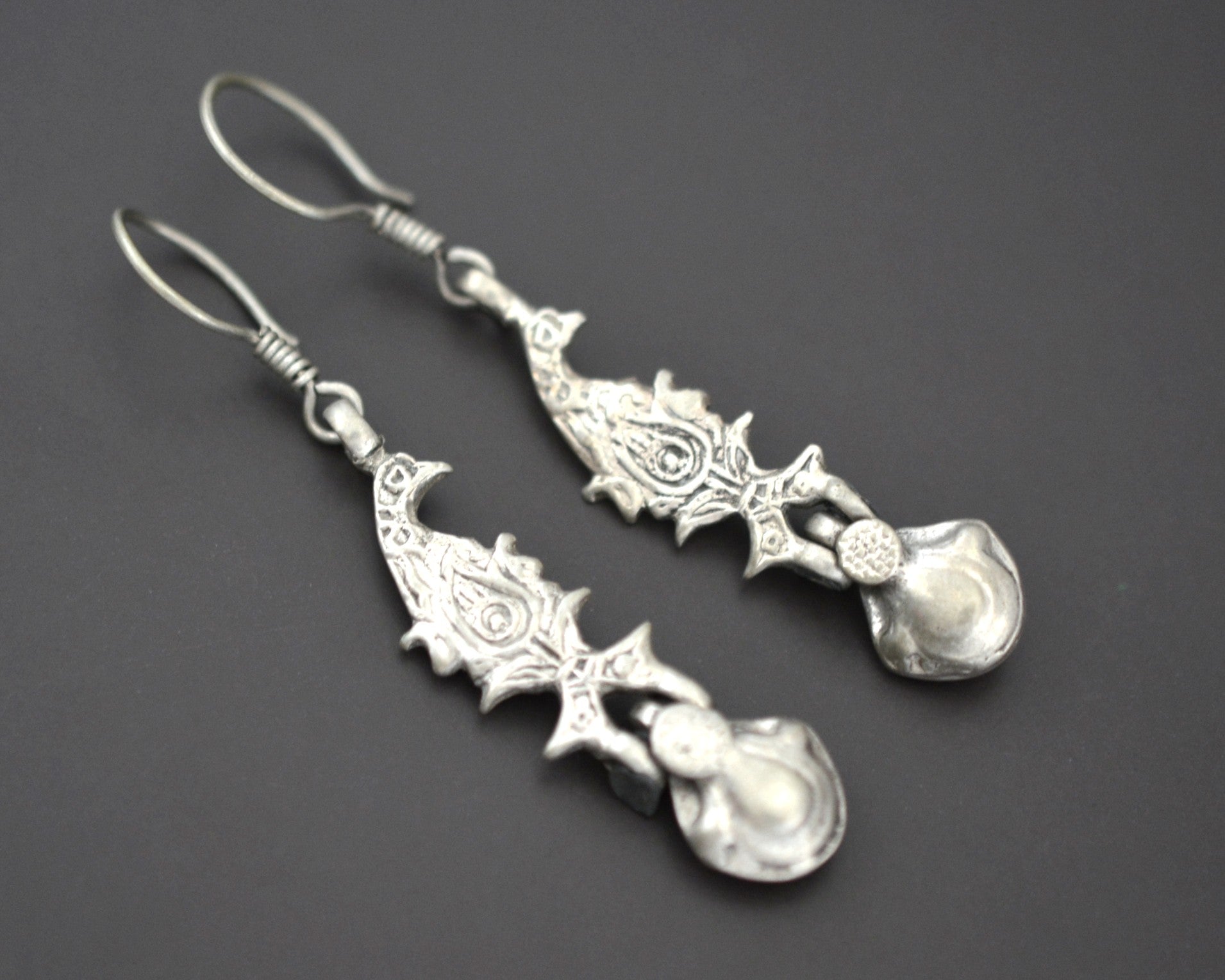 Uzbek Silver Dangle Earrings with Bird