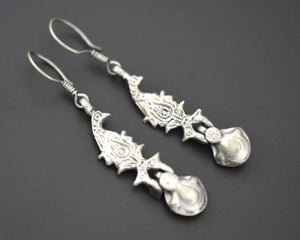 Uzbek Silver Dangle Earrings with Bird