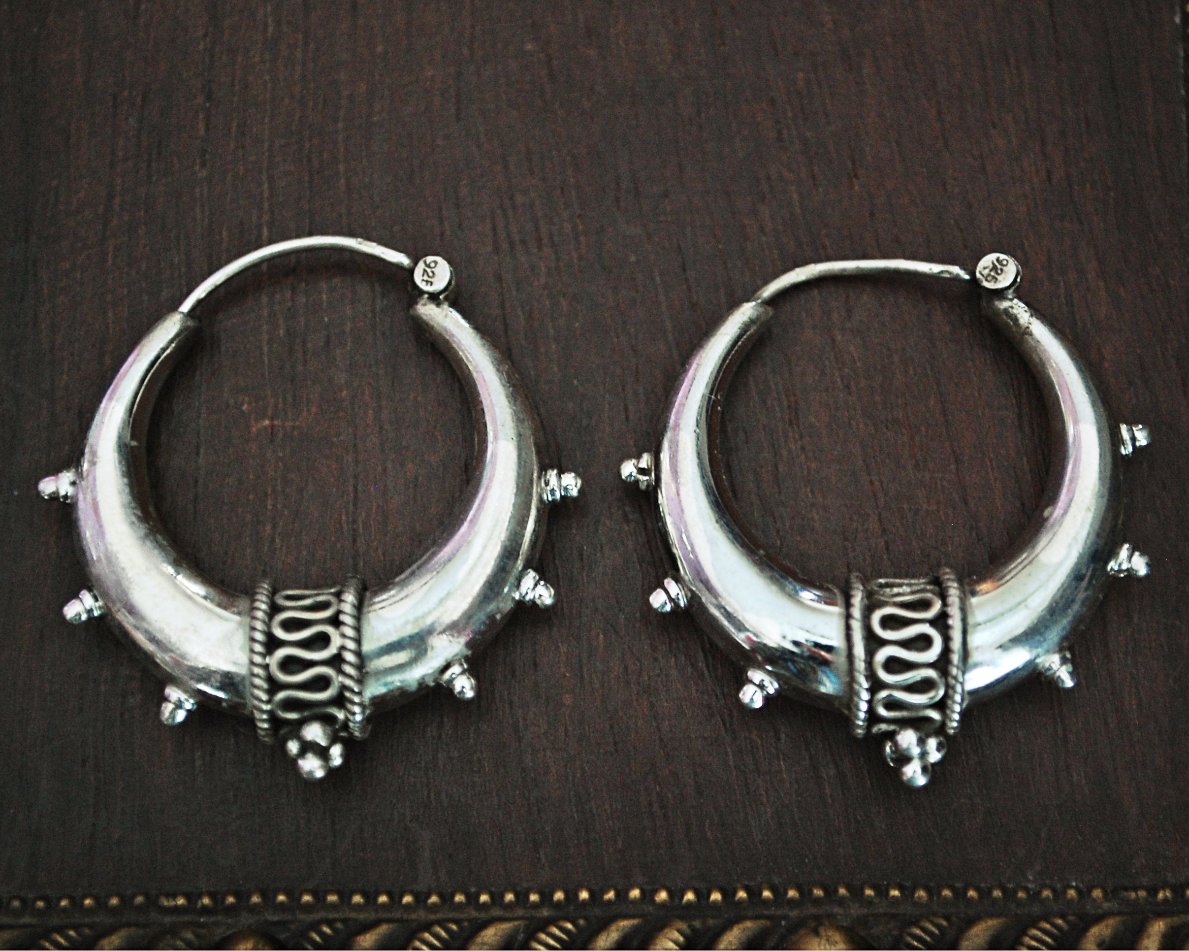 Ethnic Silver Spike Hoop Earrings - MEDIUM