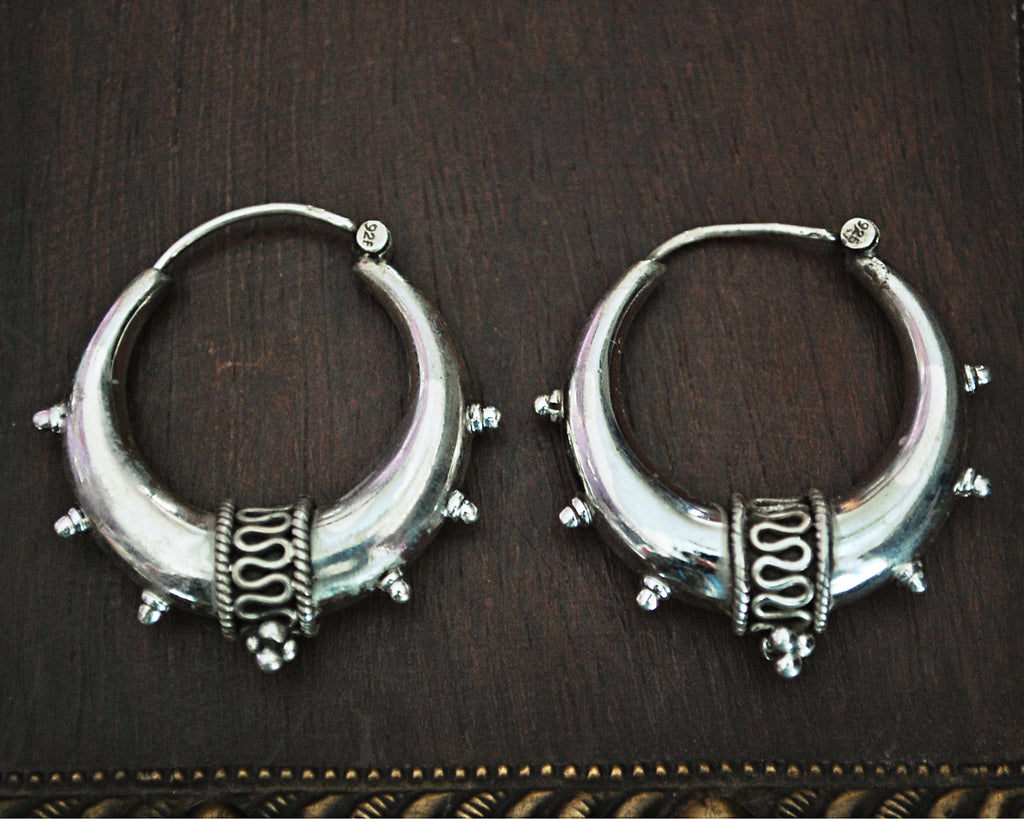 Ethnic Silver Spike Hoop Earrings - MEDIUM