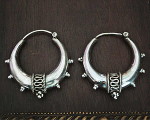 Ethnic Silver Spike Hoop Earrings - MEDIUM