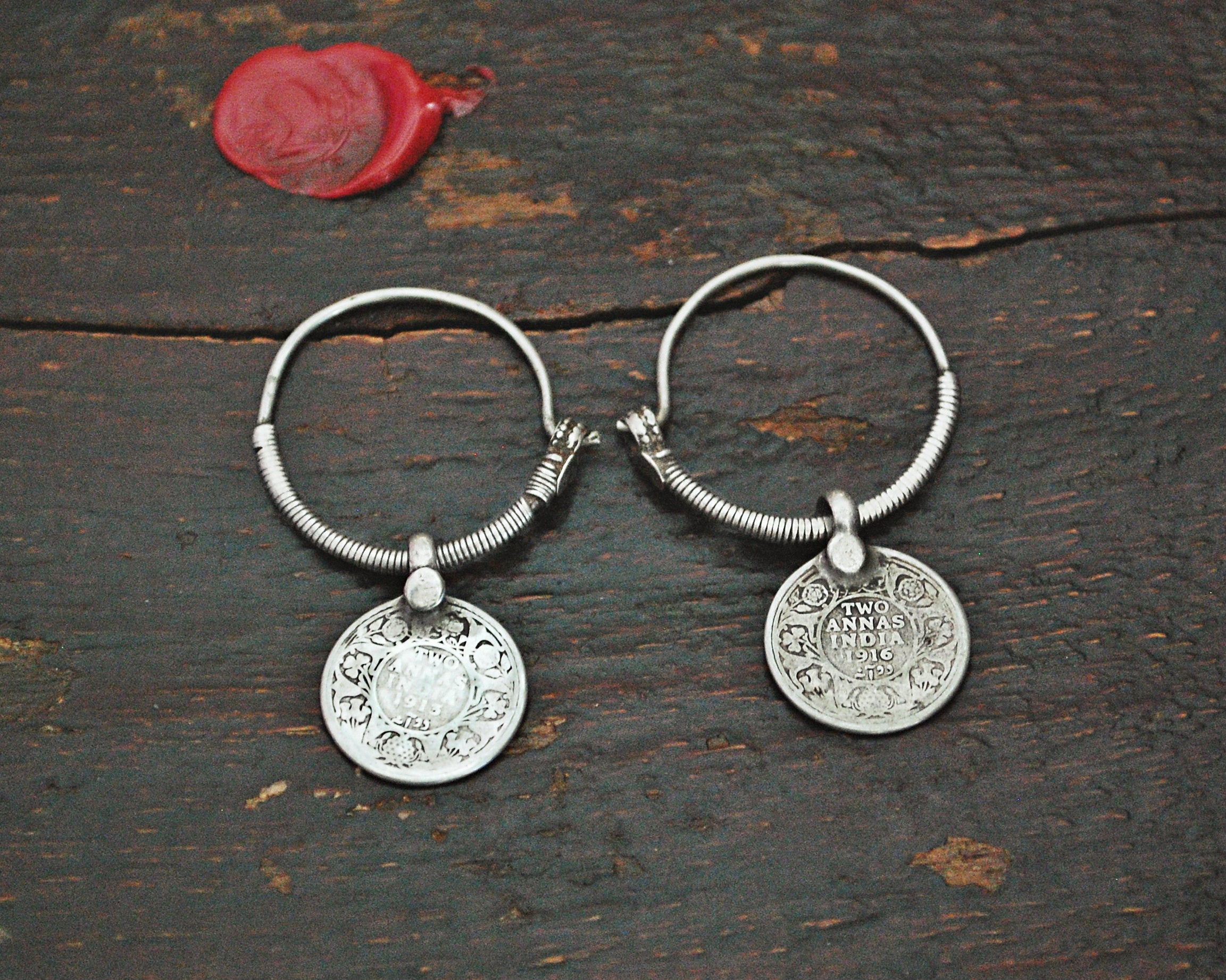 Indian Tribal Hoop Earrings with Coins