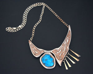 Ethnic Turquoise Sterling Silver Necklace with Dangles