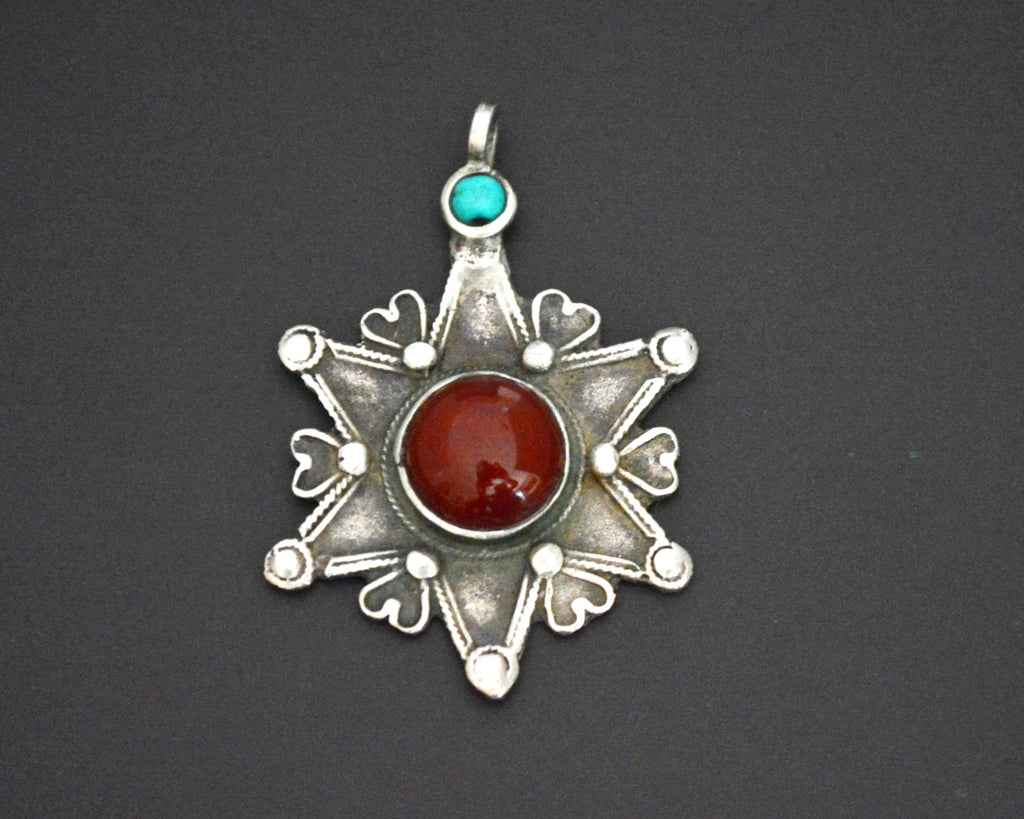 Uzbek Turquoise and Carnelian Star Pendant