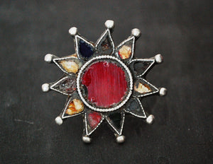 Huge Afghani Star Ring with Glass - Size 8.5