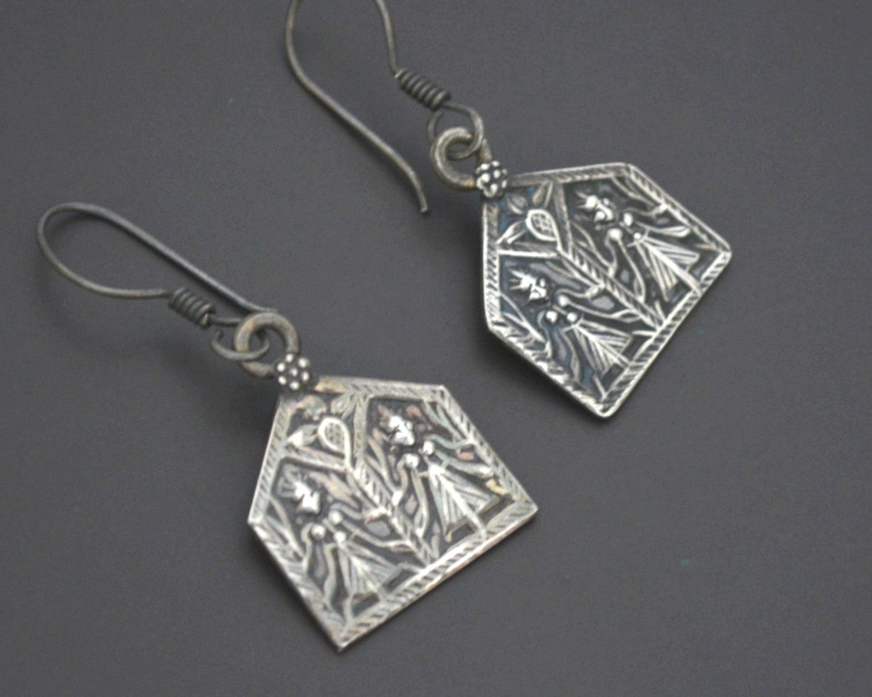 Hindu Amulet Silver Dangle Earrings