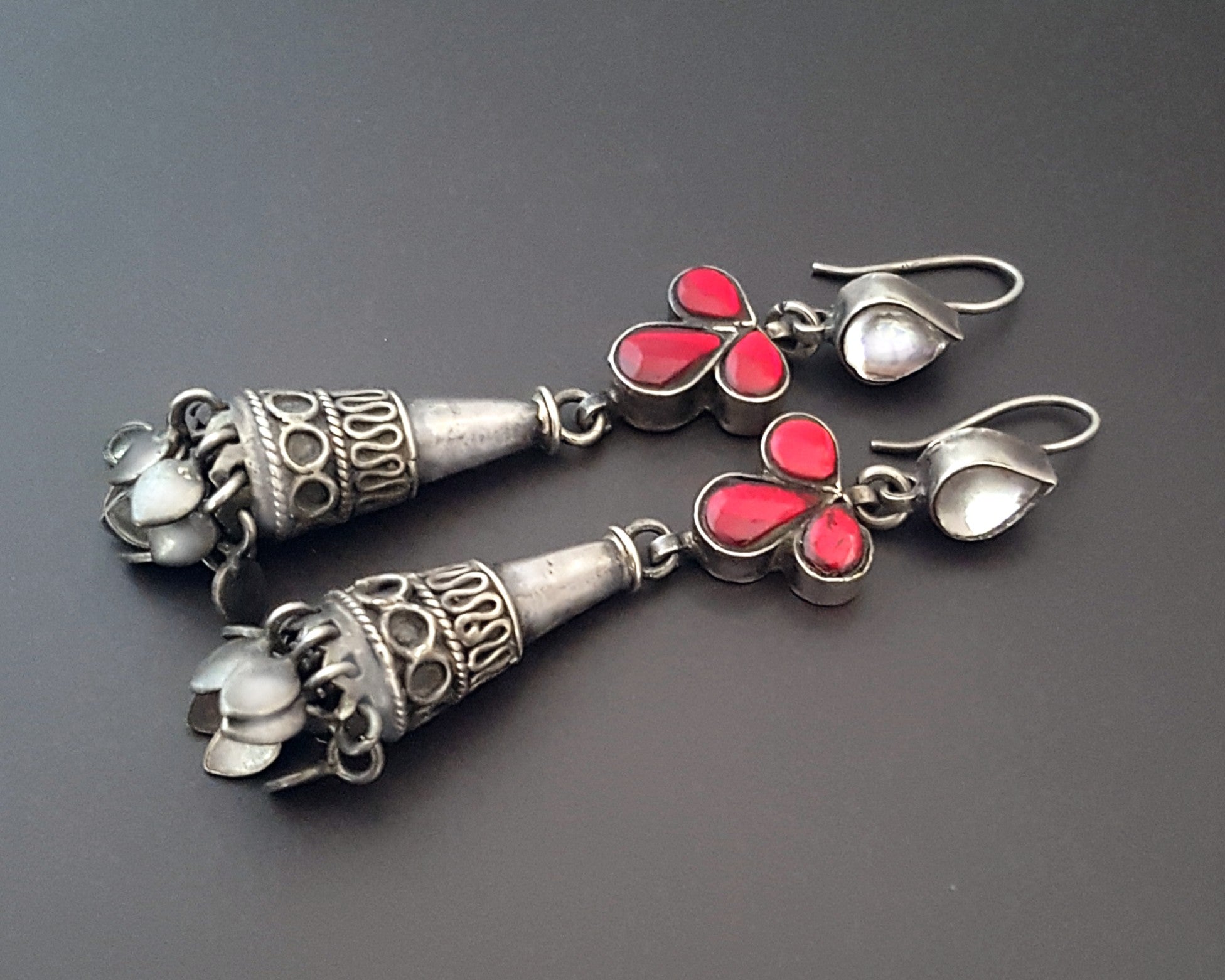 Rajasthani Earrings with Red and White Glass
