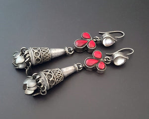 Rajasthani Earrings with Red and White Glass
