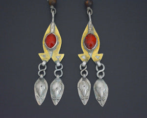 Long Turkmen Gilded Dangle Earrings with Glass