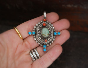 Bold Nepali Turquoise Coral Pendant
