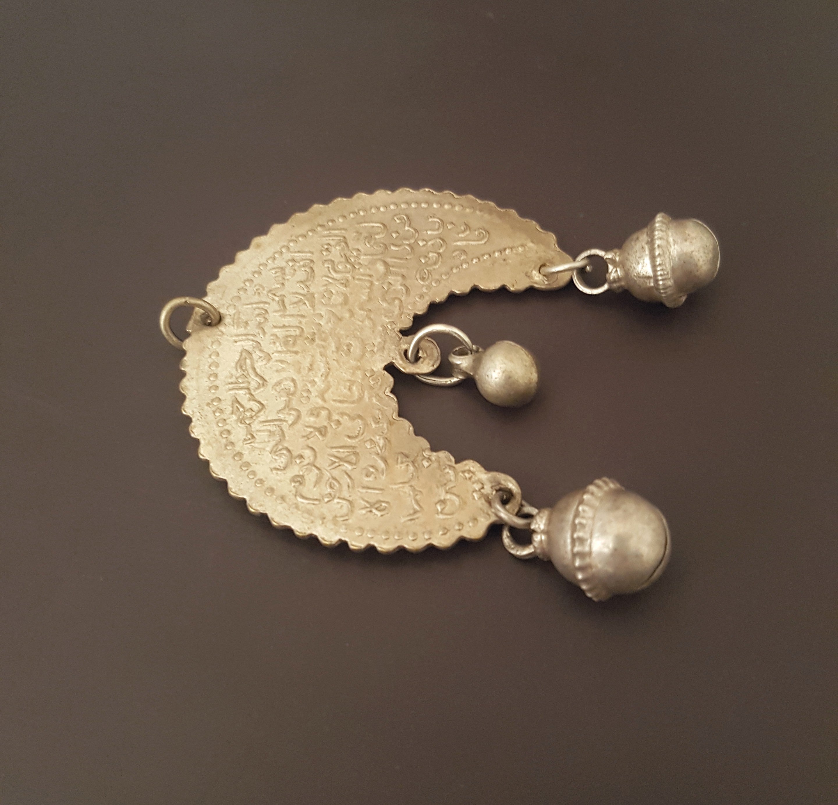 Old Crescent Arabic Script Pendant with Dangles
