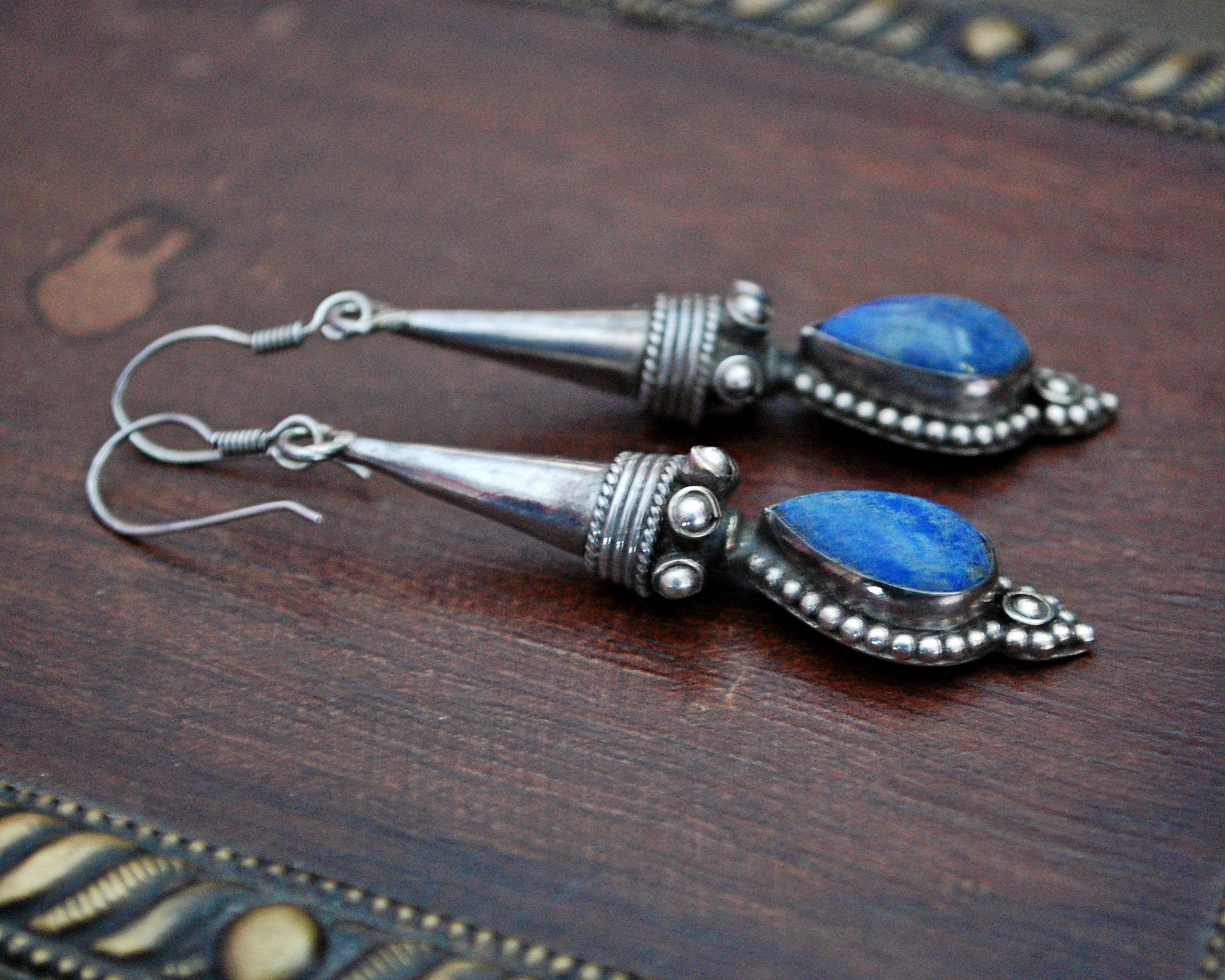 Ethnic Lapis Lazuli Earrings from India
