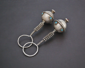 Old Afghani Earrings with Turquoise and Glass