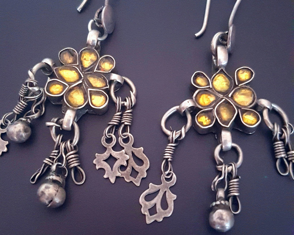 Rajasthani Earrings with Yellow Glass