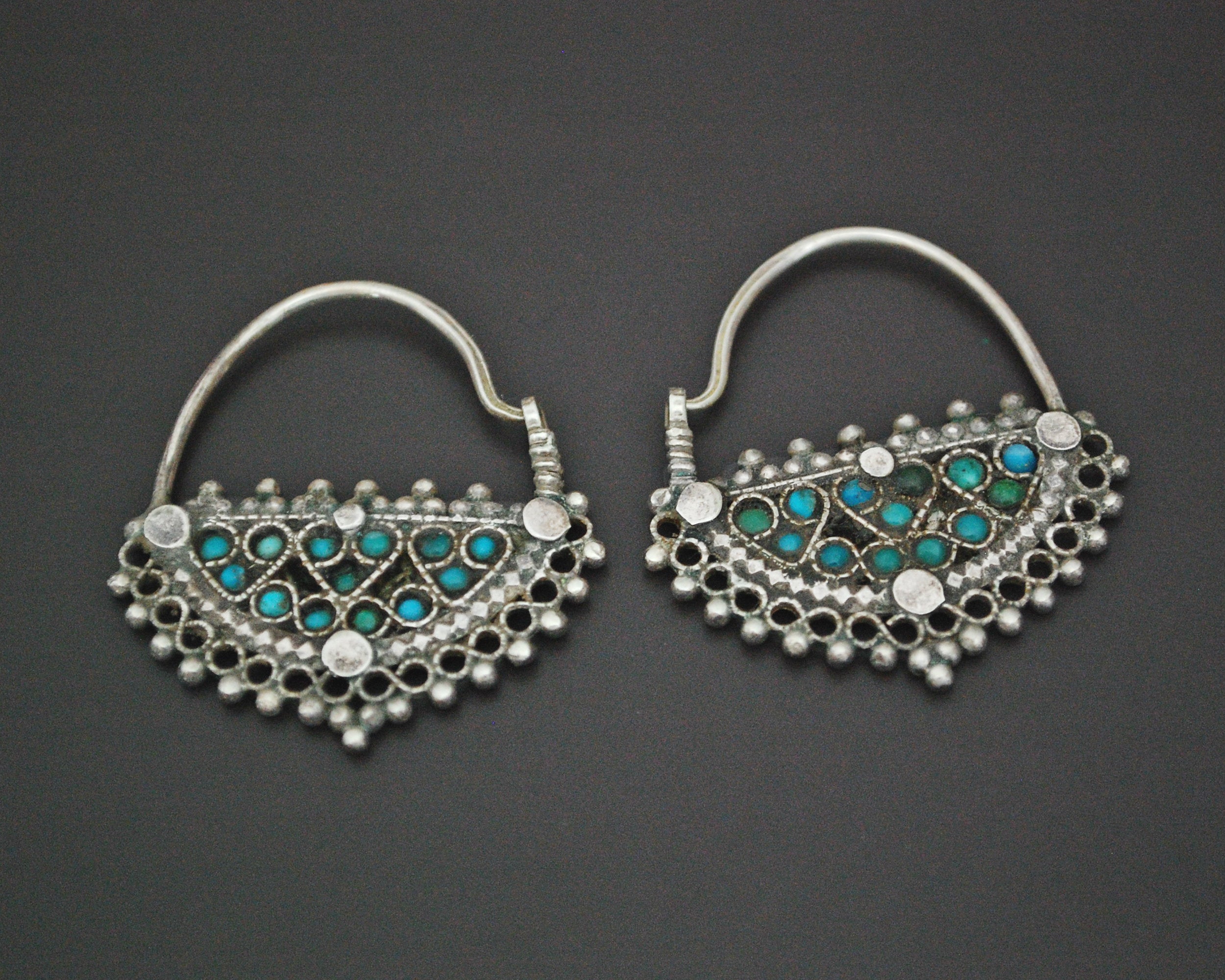 Afghani Hoop Earrings with Turquoise