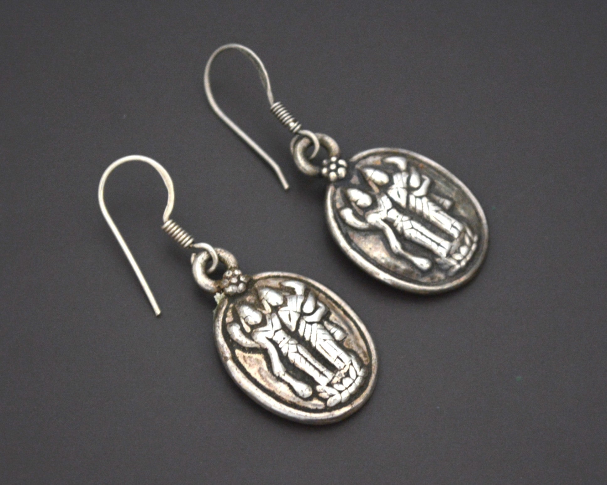 Hindu Amulet Silver Dangle Earrings