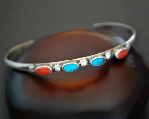 XSmall Ethnic Turquoise Coral Cuff Bracelet