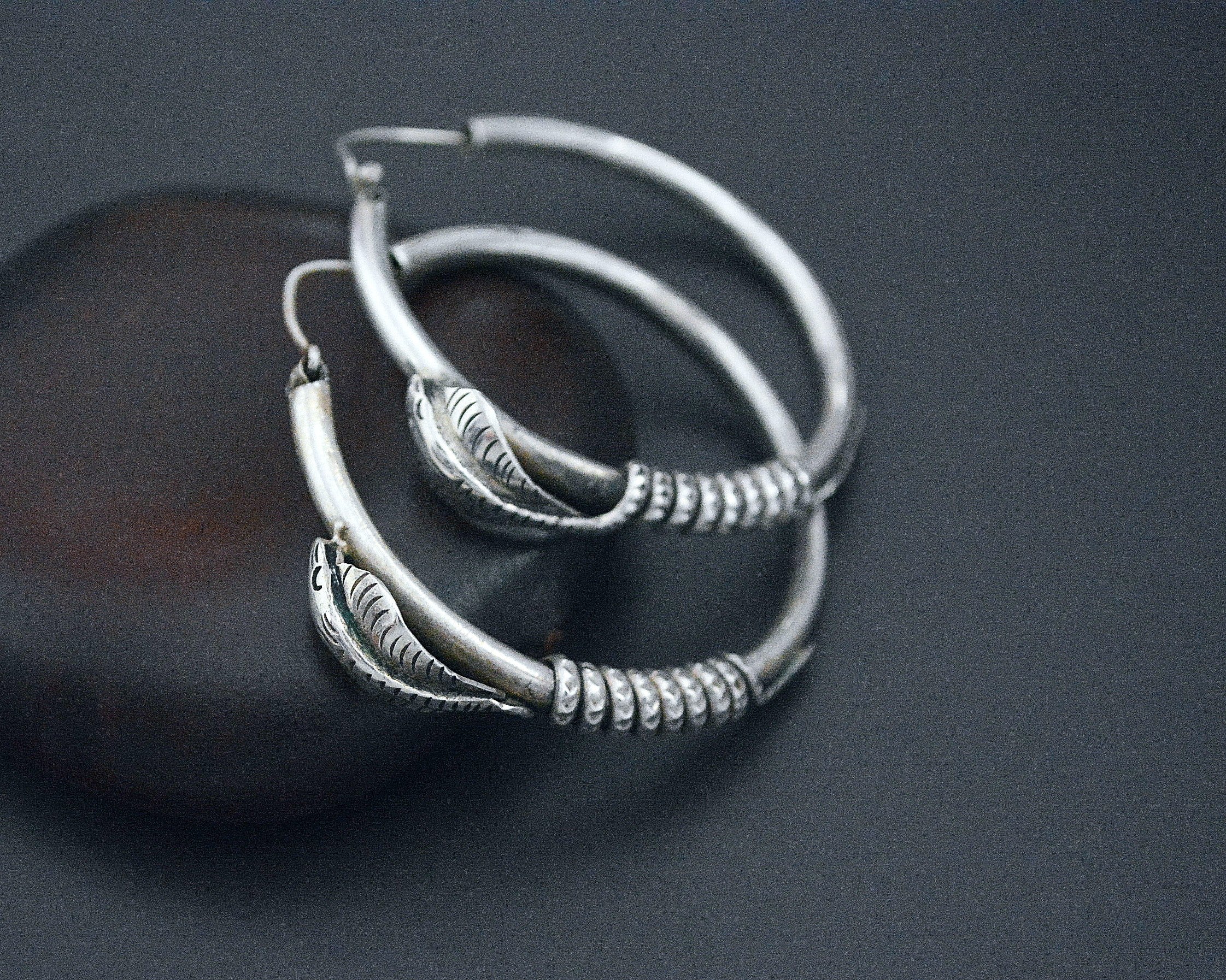 Vintage Sterling Silver Cobra Hoop Earrings