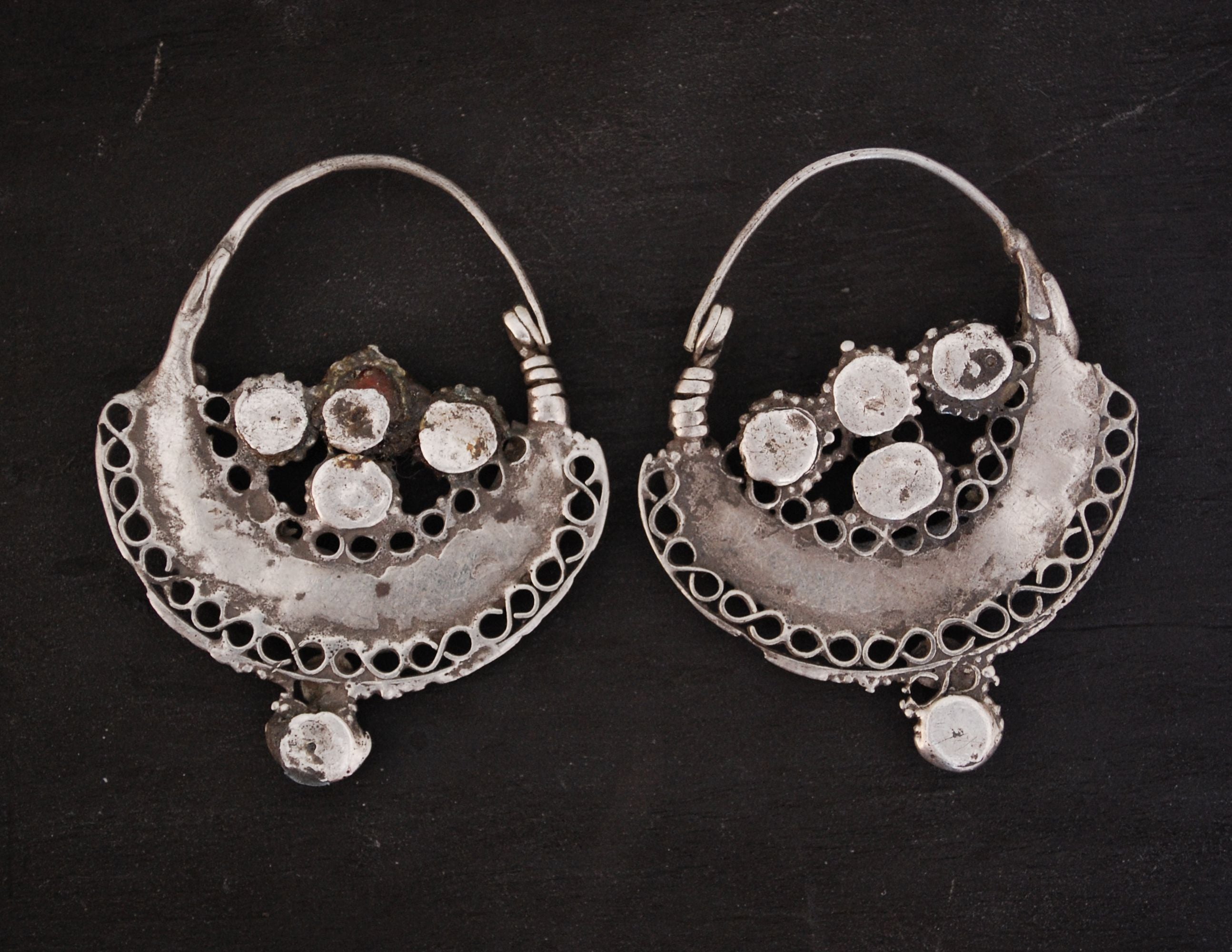 Antique Afghani Hoop Earrings with Turquoise and Coral