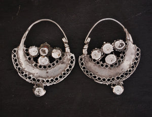 Antique Afghani Hoop Earrings with Turquoise and Coral