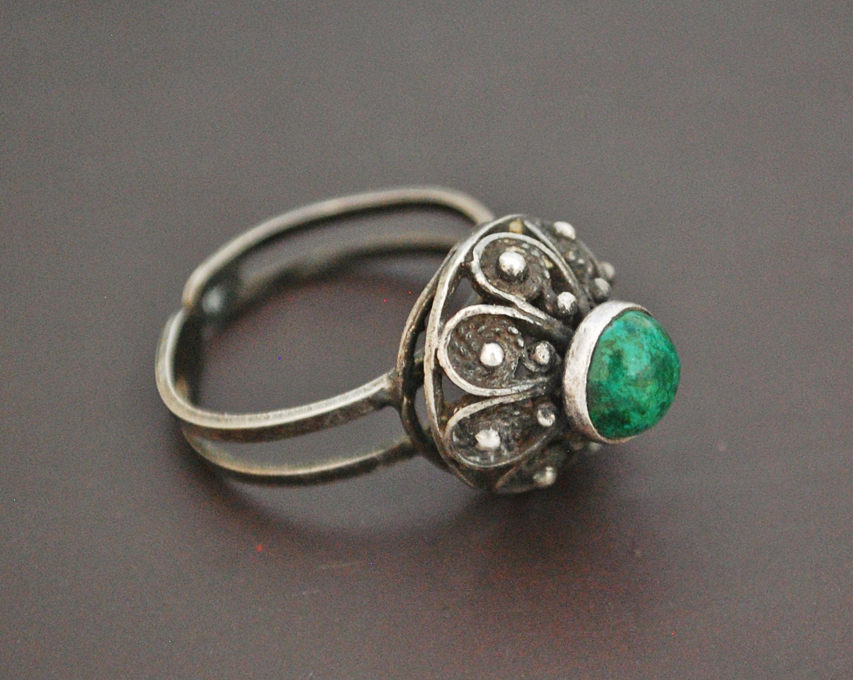 Balkan Filigree Malachite Ring - Size 8+